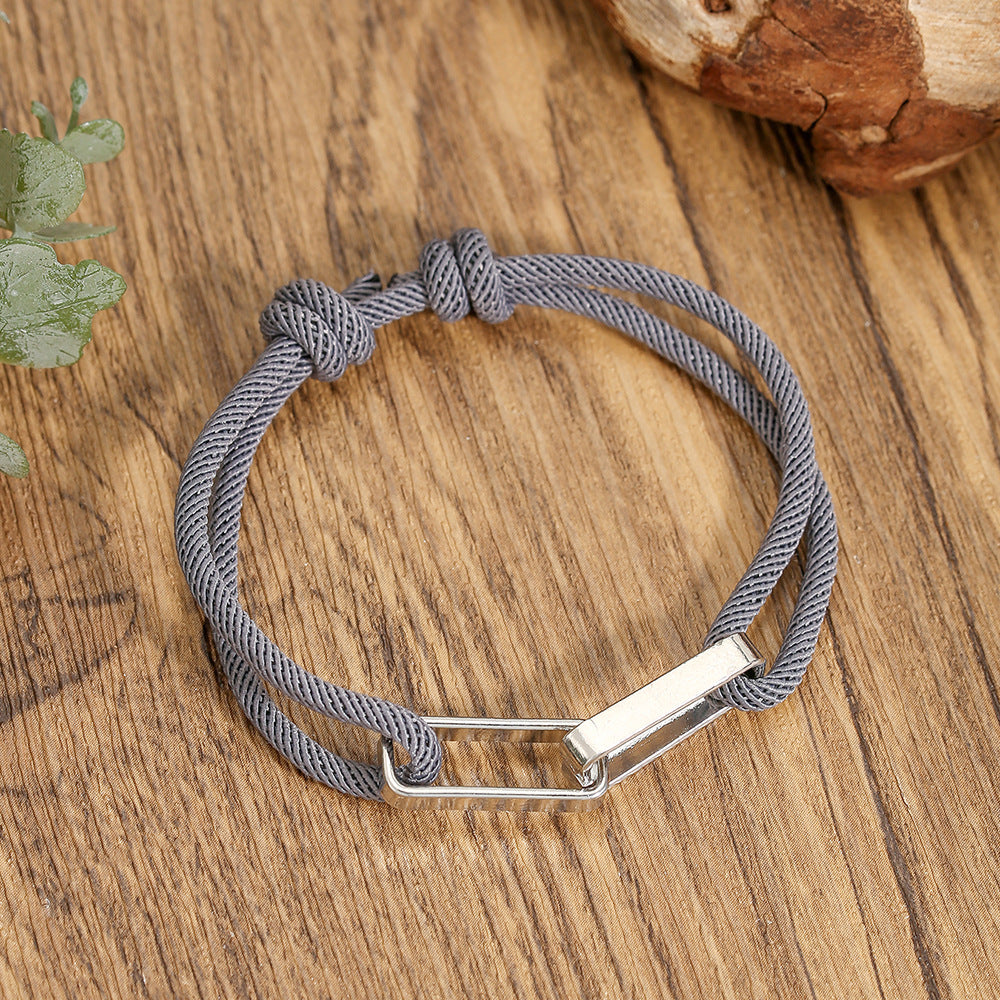 Hip-hop Mixed Materials Plated Adjustable Double Ring Braided Bracelet