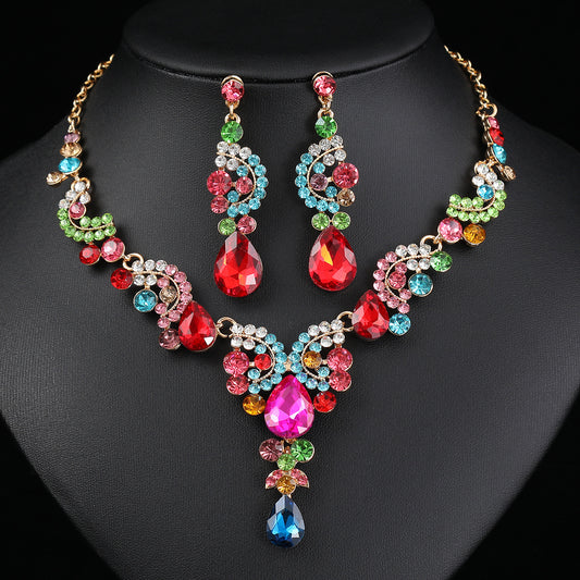 Conjunto de collar y pendientes de aleación con baño, estilo OL, con colgante de campana en forma de corazón y lágrima, con cadena en O, para mujer