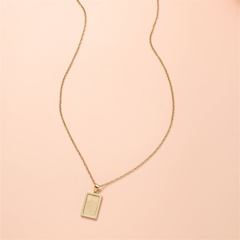 Geometric Sun Pendant Necklace in Stainless Steel with Gold Plating for Women