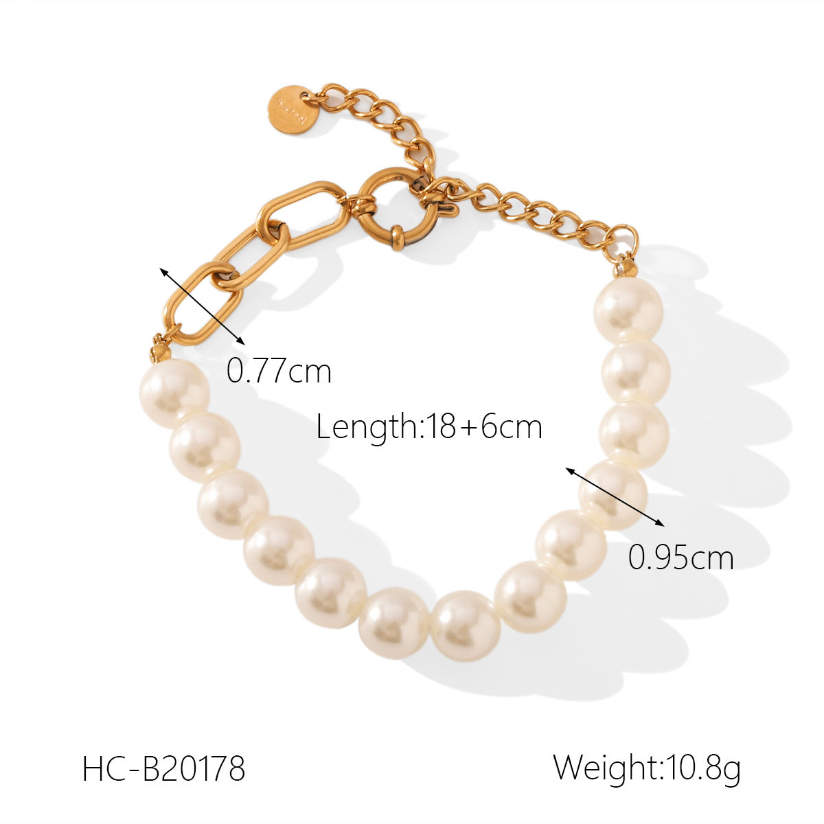 Elegante Bracciale da Donna a Perle con Maglie a Croce Geometrica in Acciaio Inossidabile Placcato Oro 18K