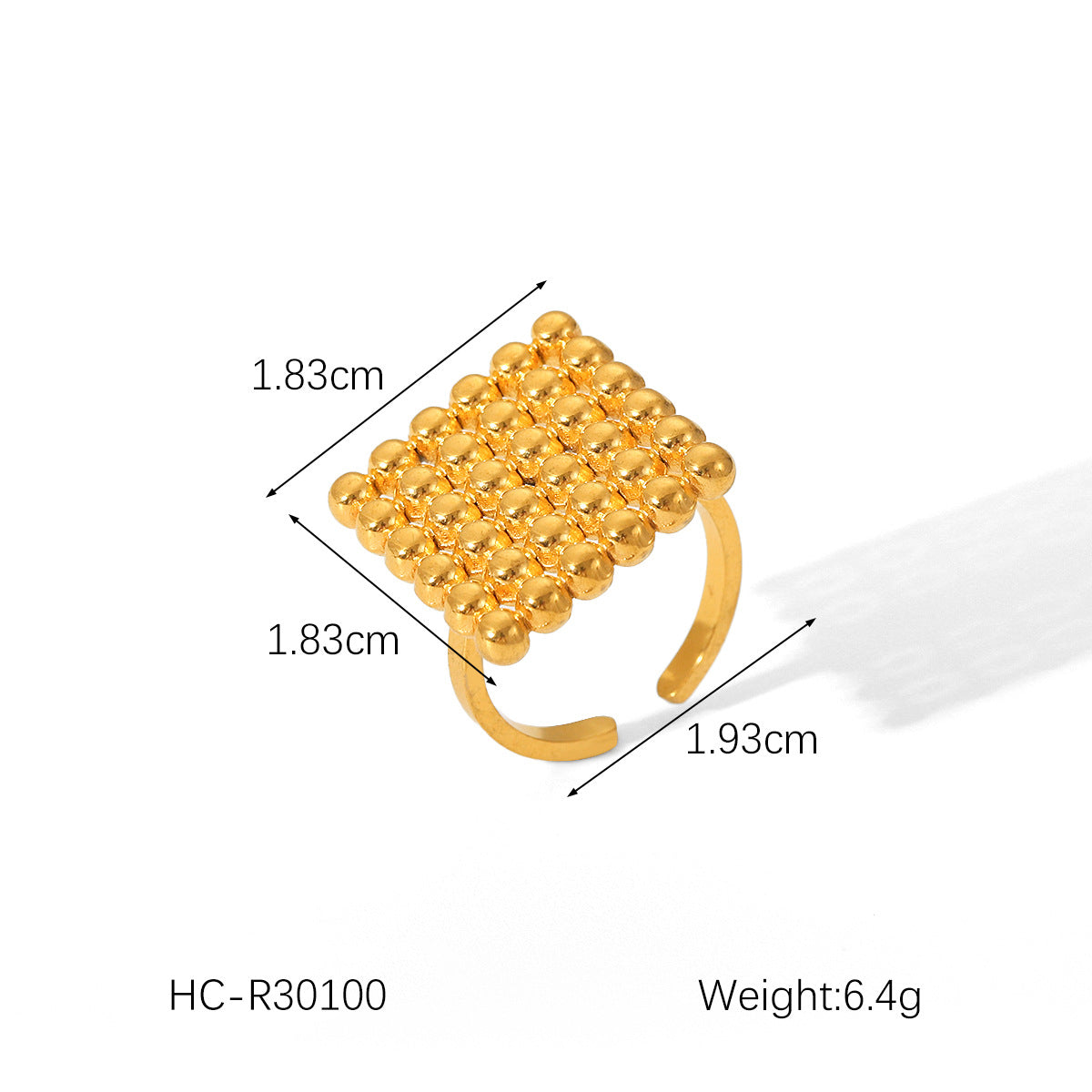 Anello aperto geometrico da donna stile Instagram in acciaio inossidabile con intarsio in perla e conchiglia e finitura placcata