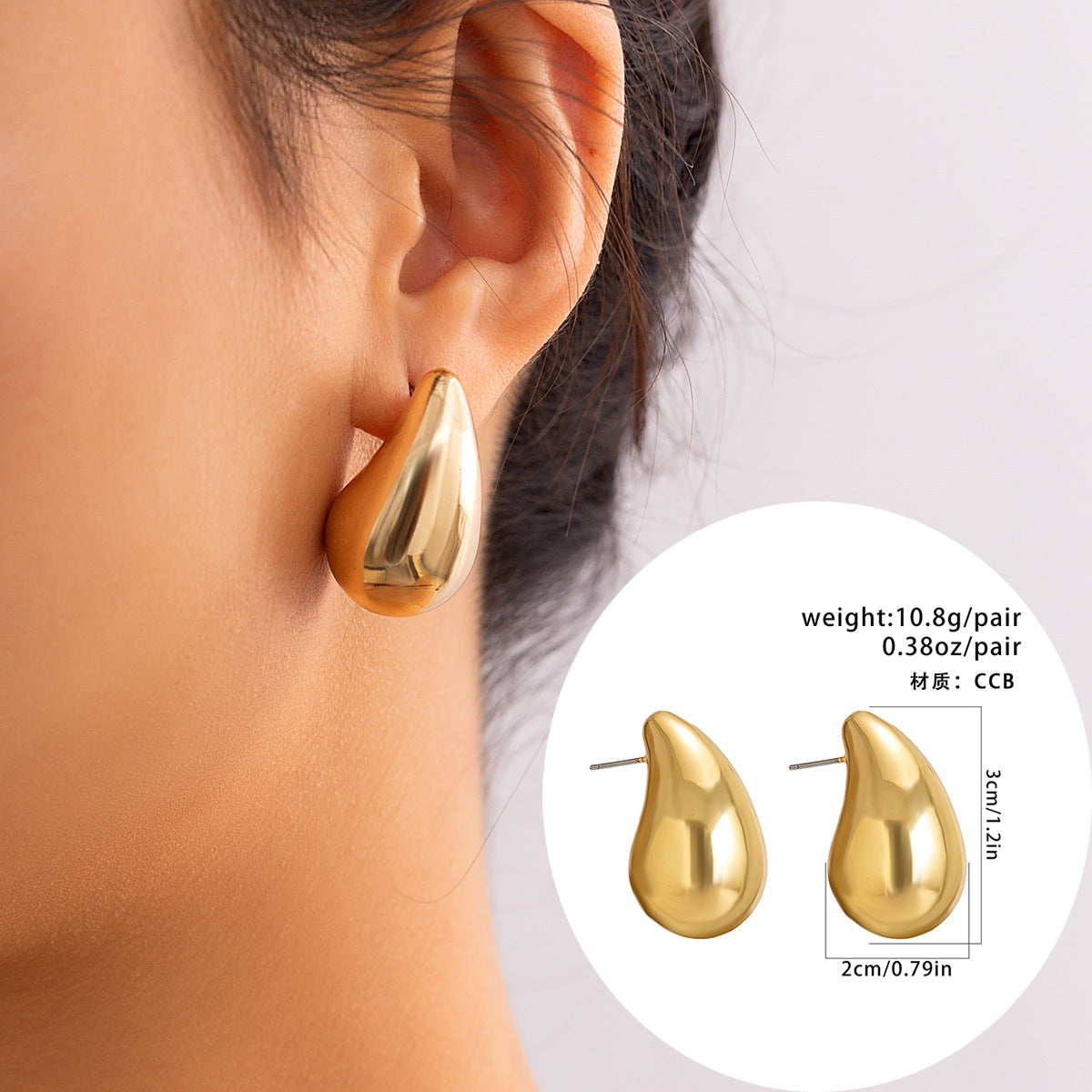 Punk Style Teardrop Shaped Pendant Necklace with Polished Metallic Finish and Snake Chain for Women