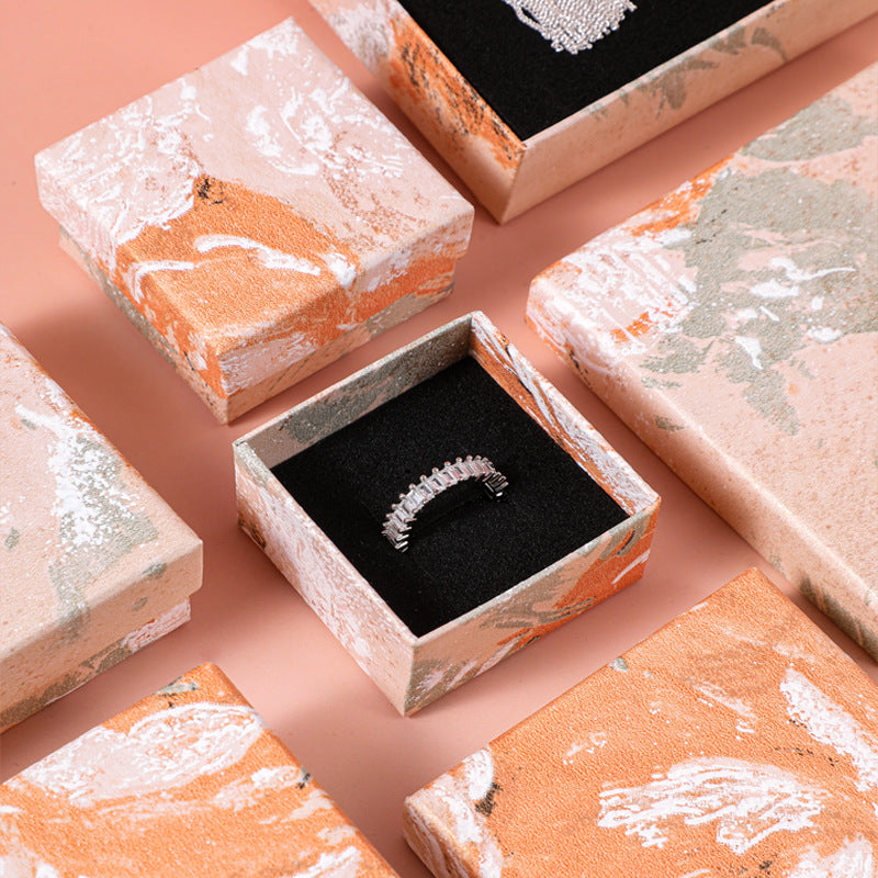 Caja de embalaje de joyería con diseño floral irregular naranja estilo pintura al óleo para collares, pulseras, pendientes y anillos