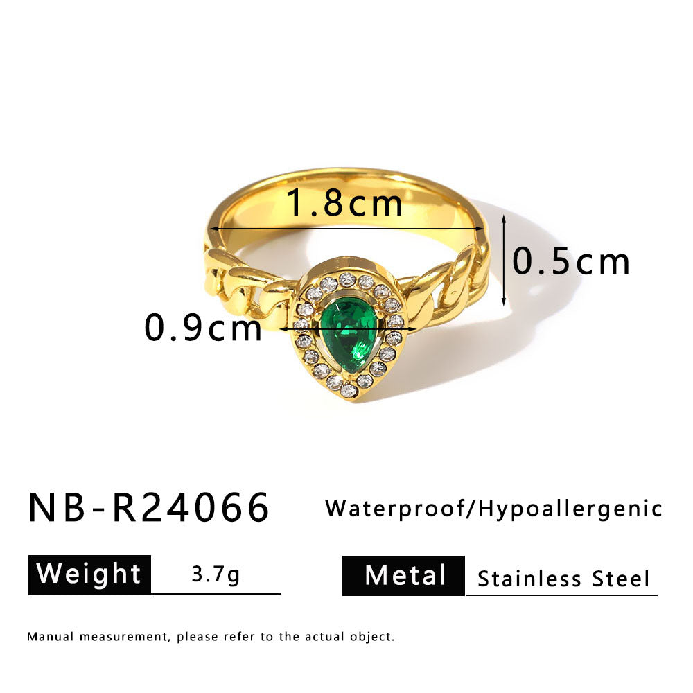 Anello geometrico minimalista da donna in acciaio inossidabile con intarsio di strass e placcatura sottovuoto in oro 18 carati