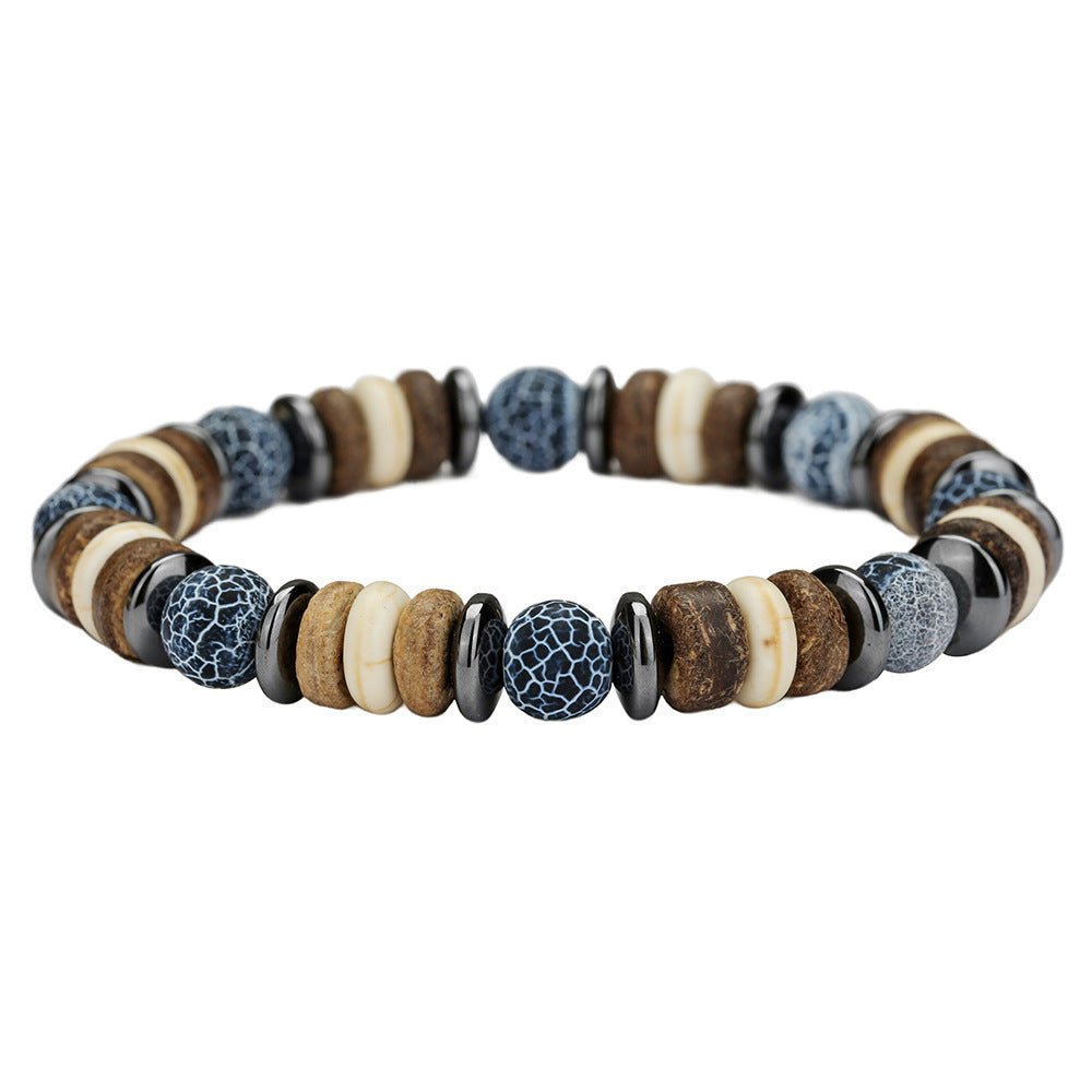 Handmade Round Natural Stone Bracelet with Citrine Tiger Eye and Hematite for Unisex