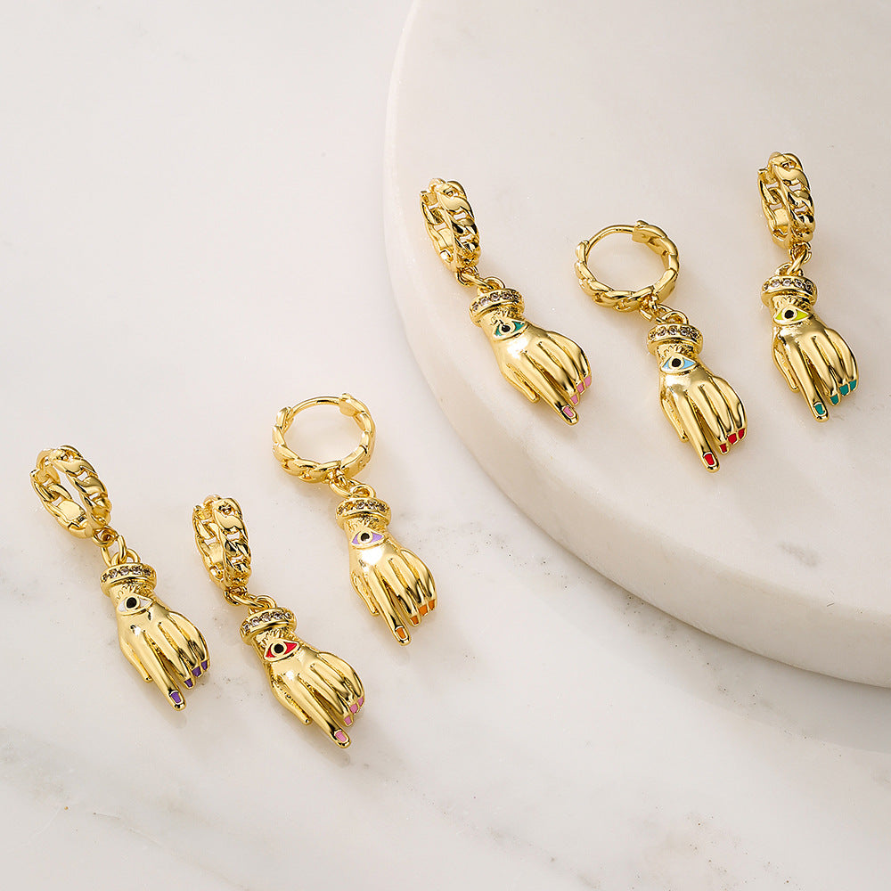 Geometric Bee-Shaped Copper Pendant Earrings with Gold Plating and Enamel Finish for Women