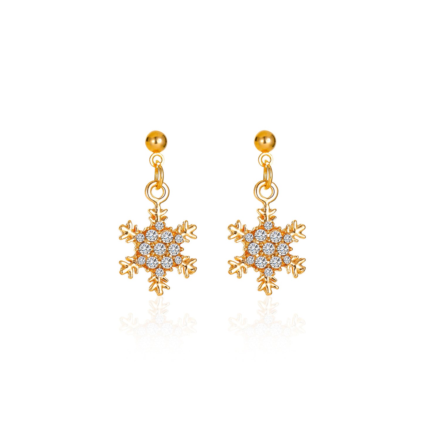 Pendientes de botón minimalistas de copo de nieve para mujer, aretes de aleación con incrustaciones de diamantes de imitación, acabado galvanizado, diseño geométrico con temática navideña