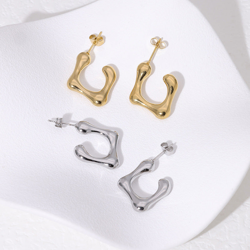 Pendientes de titanio y acero con forma irregular, chapados en oro de 18 quilates, minimalistas, elegantes, de moda, para mujer
