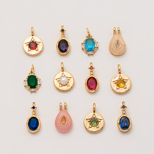 Vintage Geometric Stainless Steel PVD Gold Plated DIY Charm Bar Necklace with 12 Birthstones