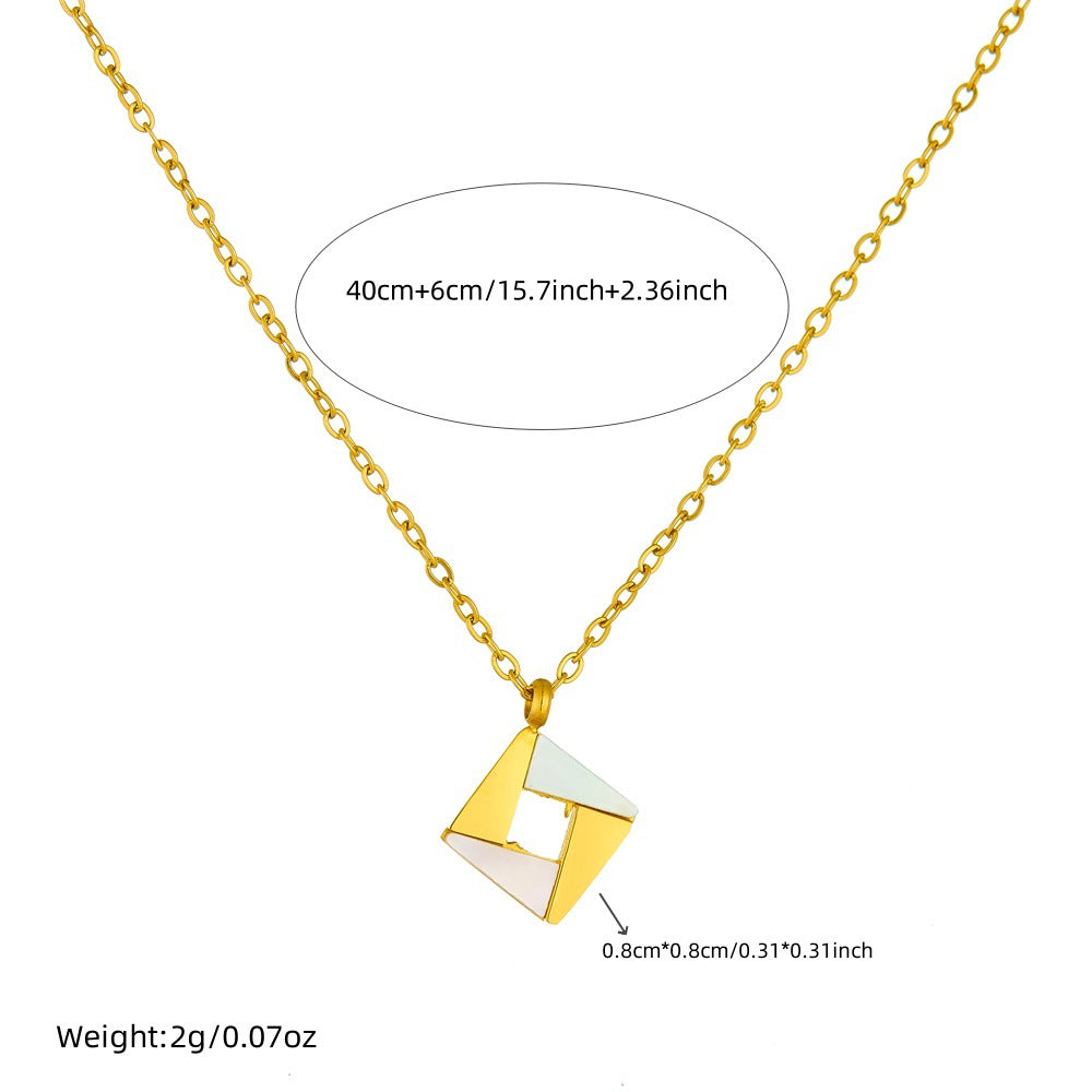 Minimalist Geometric Hollow Square Pendant Necklace in Stainless Steel with Gold Plating on O-Chain for Women