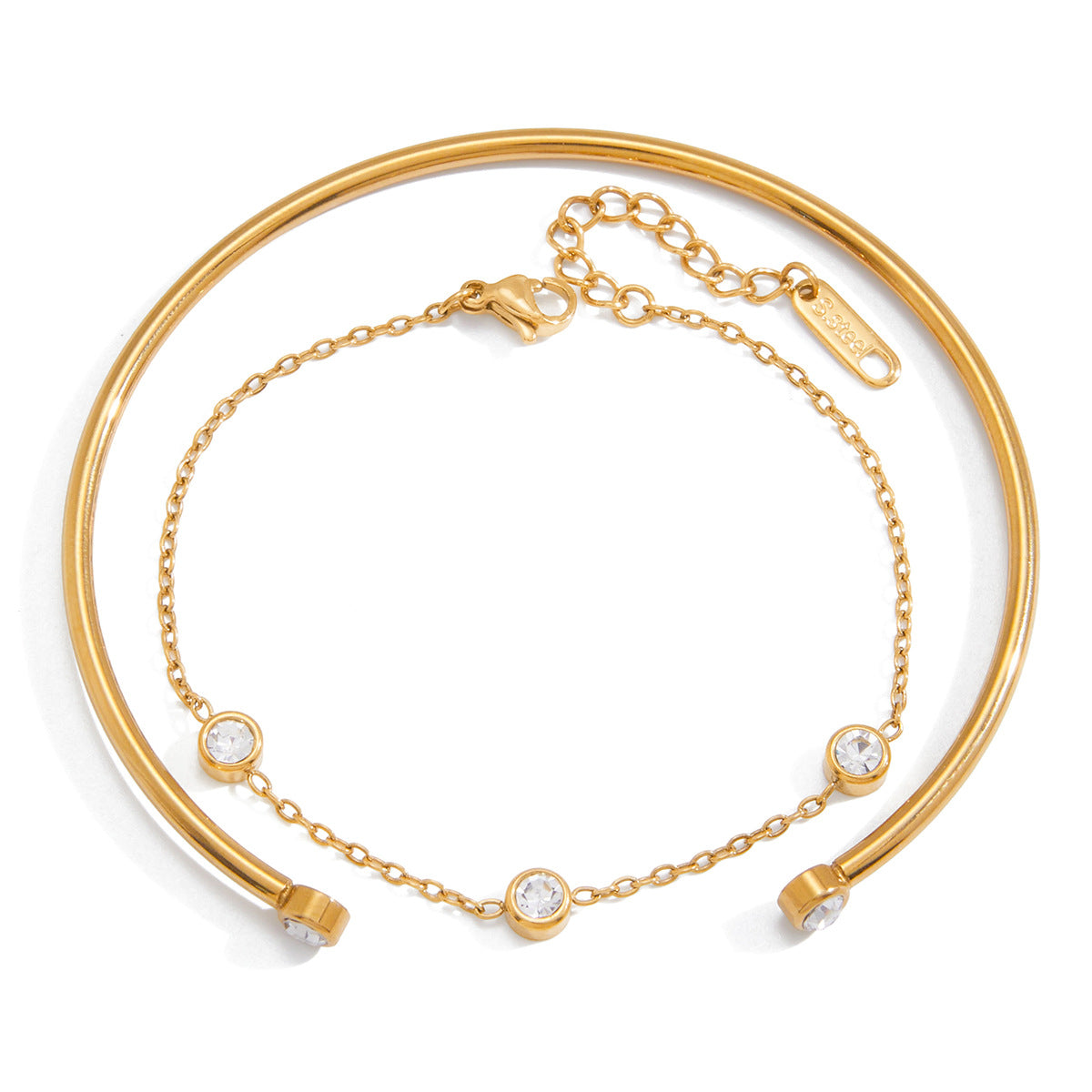 Bracciale di lusso elegante rotondo geometrico in acciaio inossidabile placcato con zirconi cubici per donna