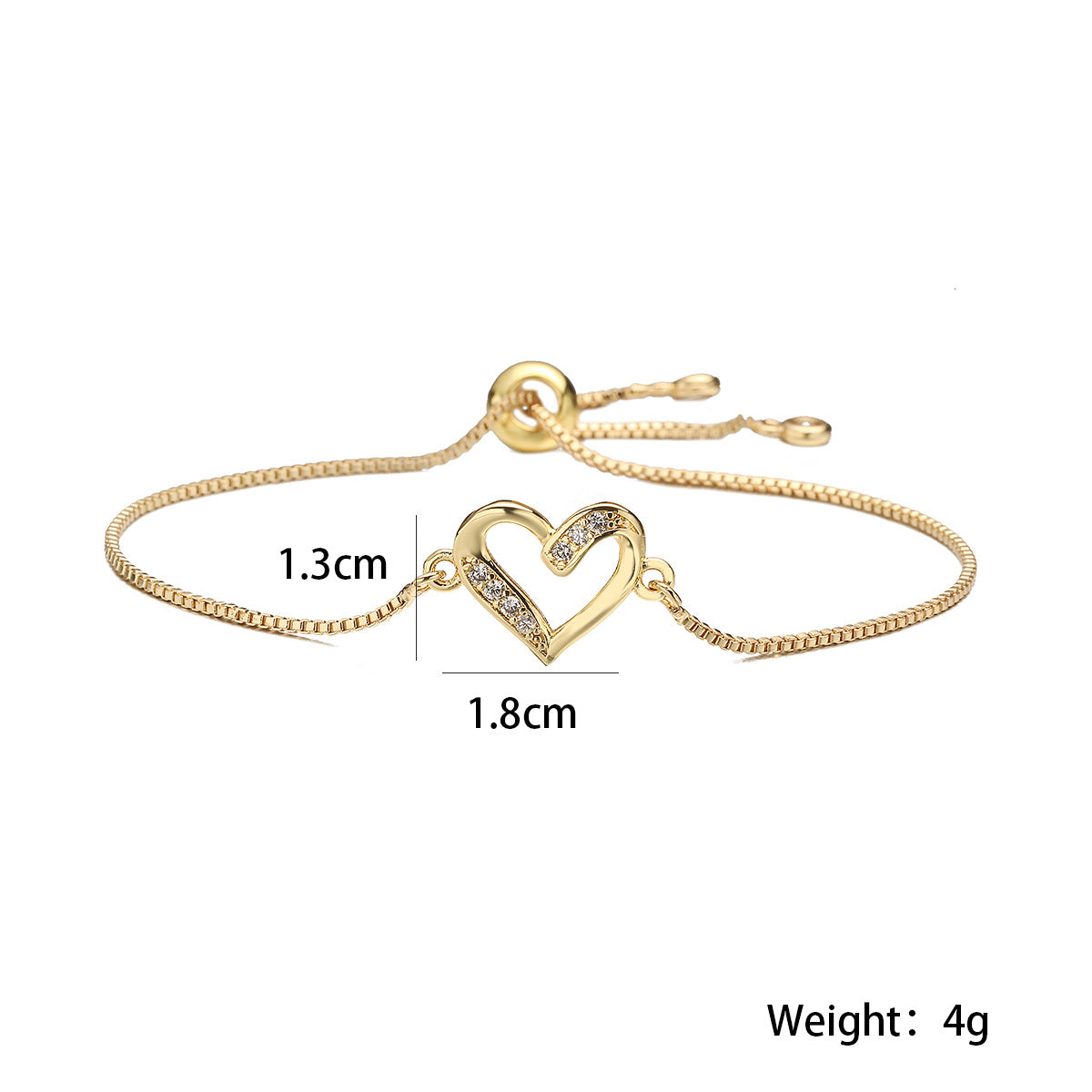 Bracciale da donna minimalista di lusso color rame con placcatura in oro 18 carati e ciondolo a cuore in zircone