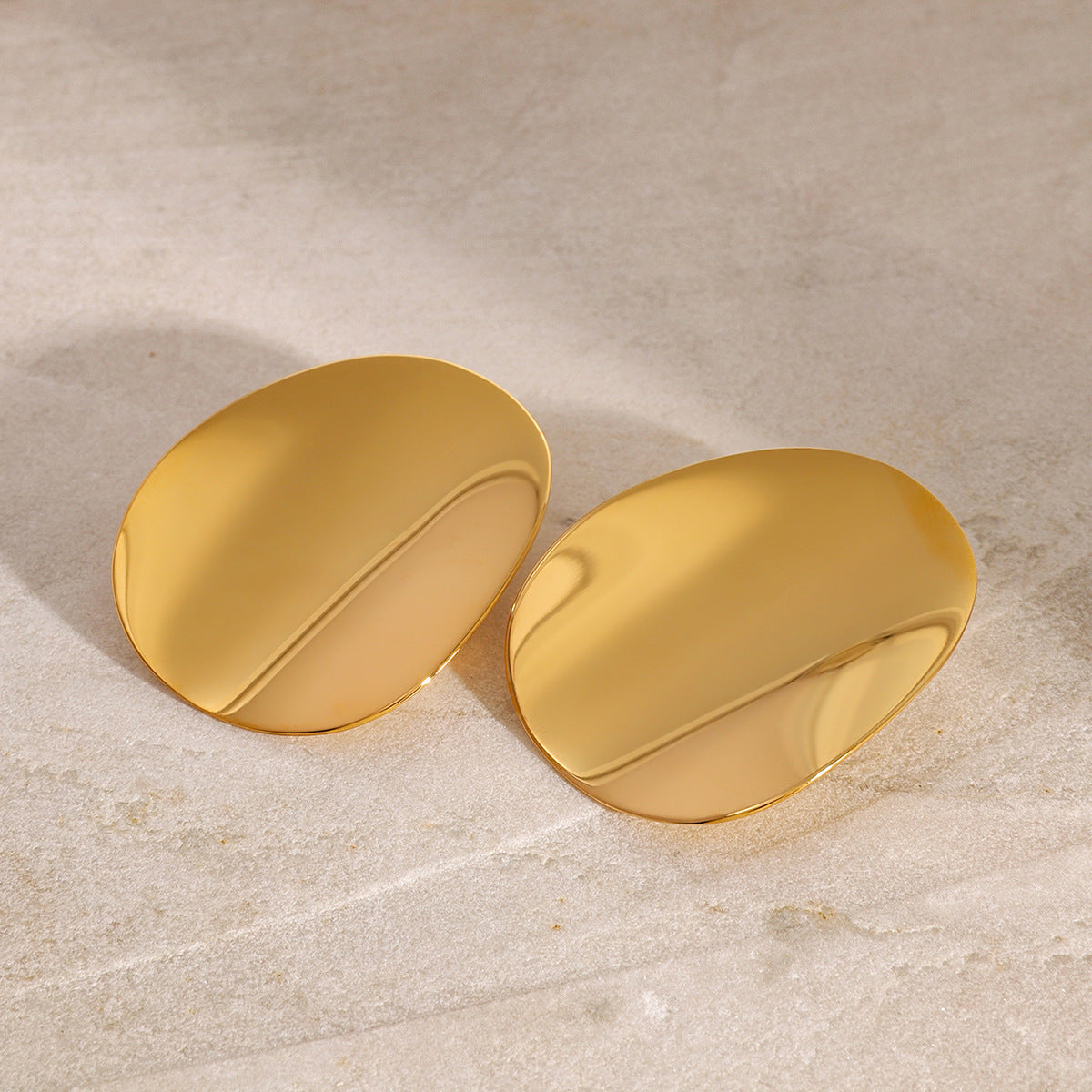 Minimalist Geometric Stainless Steel Stud Earrings with Polished Concave Surface for Women