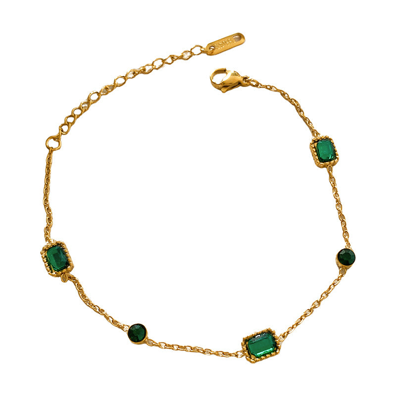 Gold Plated Titanium Steel Square Emerald Micro-set Cubic Zirconia Bracelet Geometric Unisex
