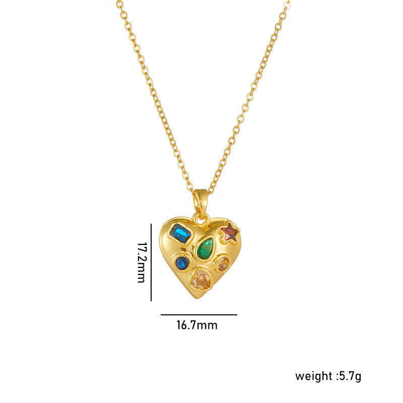 Minimalist Heart-Shaped Titanium Steel Necklace with Rhinestone Inlay for Women