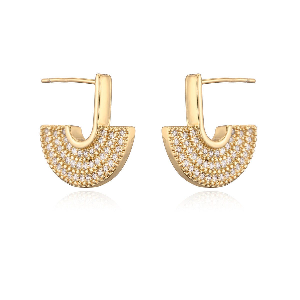 Minimalist Elegant Geometric Gold Plated Brass Cubic Zirconia Earrings for Women