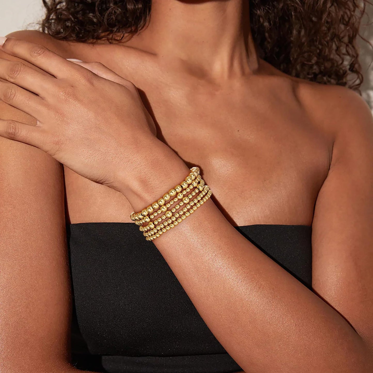 Elegant Geometric Round Hematite Gold Plated Brass Stainless Steel Bracelet Set for Women