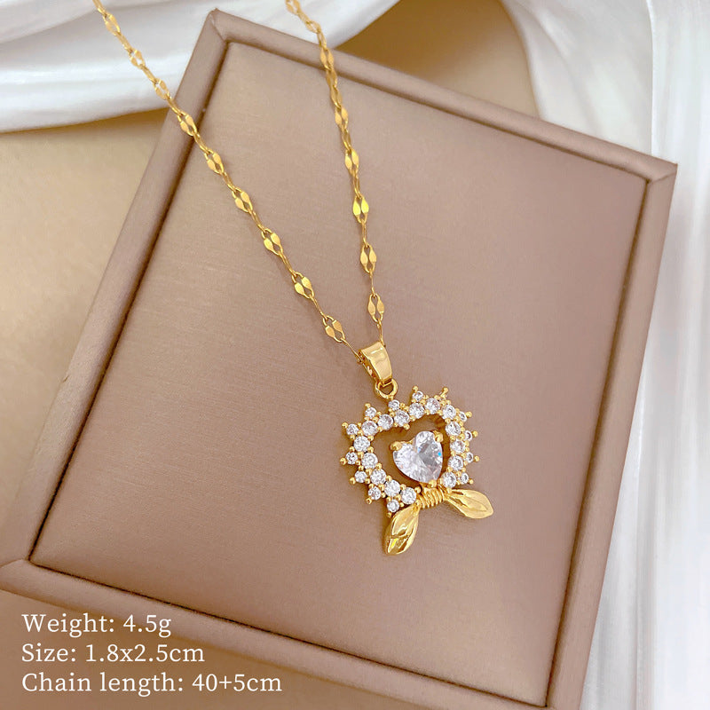 Collana da donna minimalista con intarsio di strass, in acciaio al titanio, con design geometrico
