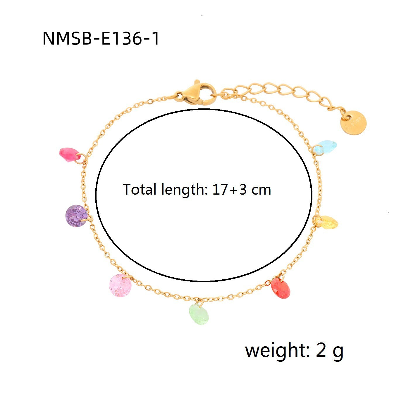 Pulsera de Acero Titanio Dulce Arcoíris con Diamantes de Imitación para Mujer con Forma Geométrica y Acabado Bañado