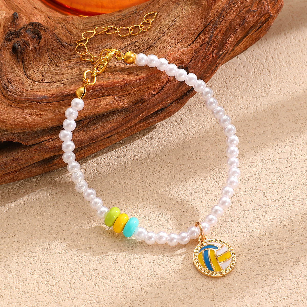 Set di Collana, Bracciale e Orecchini con Pendente a Sfera in Lega di Zinco Placcata Sportiva e Perle per Donna
