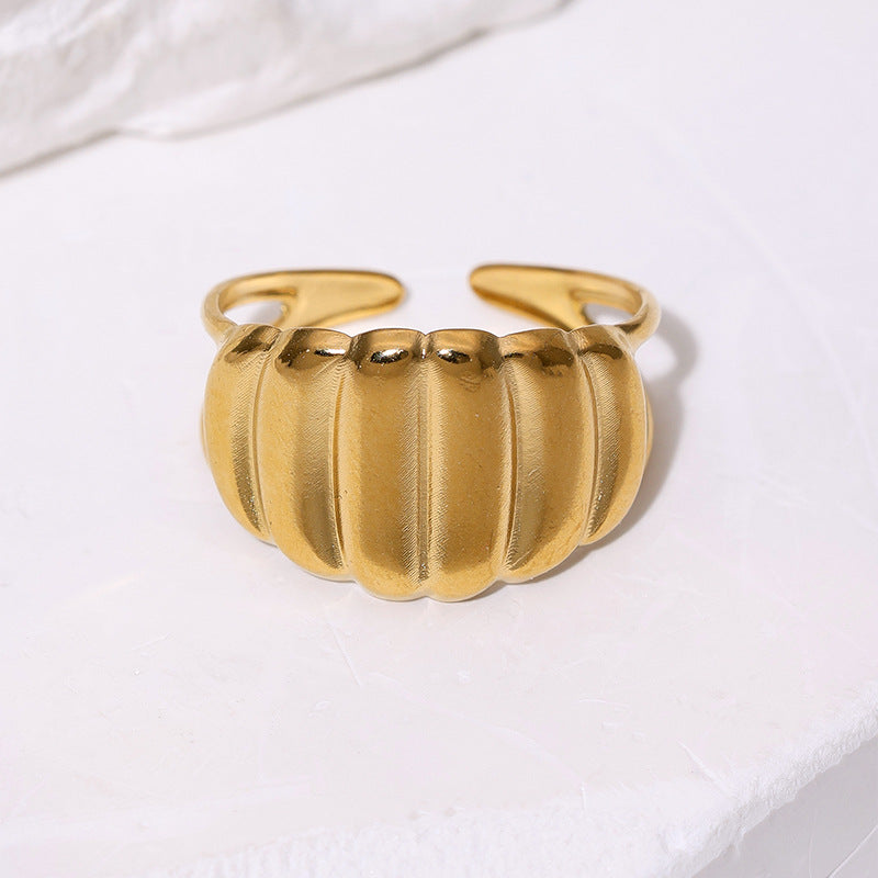 Minimalist 18K Gold Plated Stainless Steel Shell Open Ring for Women