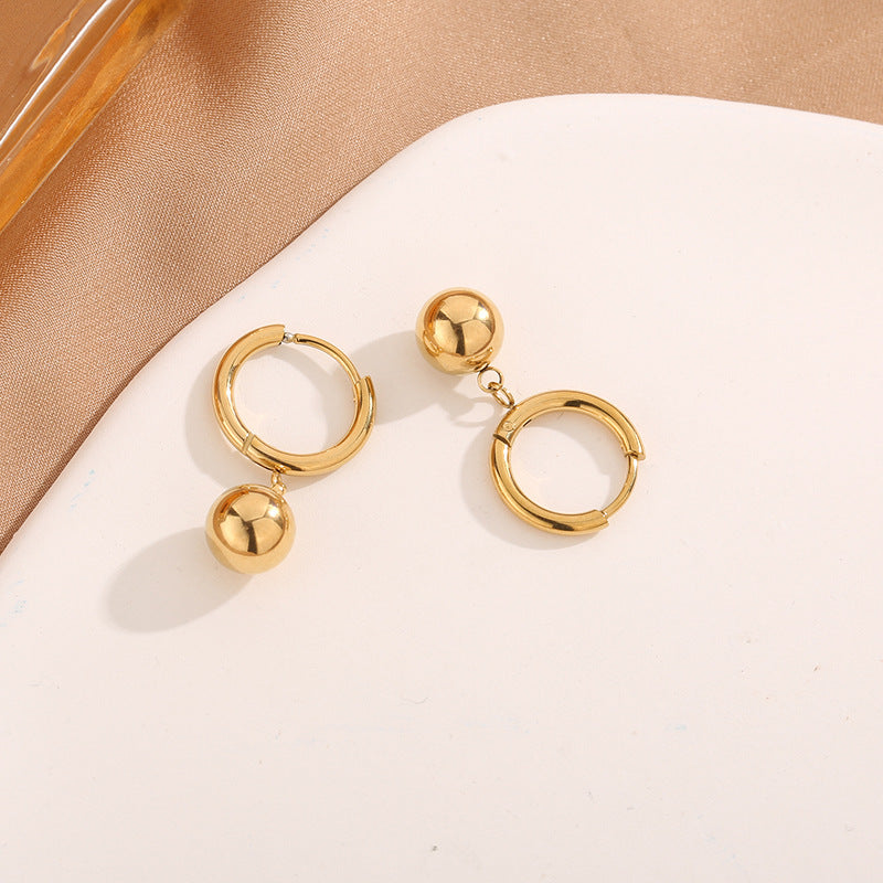 Minimalist Geometric Titanium Steel Hoop Earrings for Women with Gold-Plated Finish
