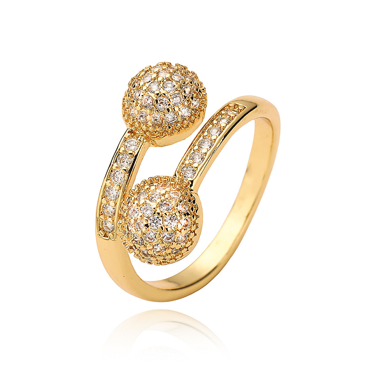 Minimalist Geometric Open Ring for Women Made of Brass with Real Gold Plating and Micro-Pavé Zirconia Accents