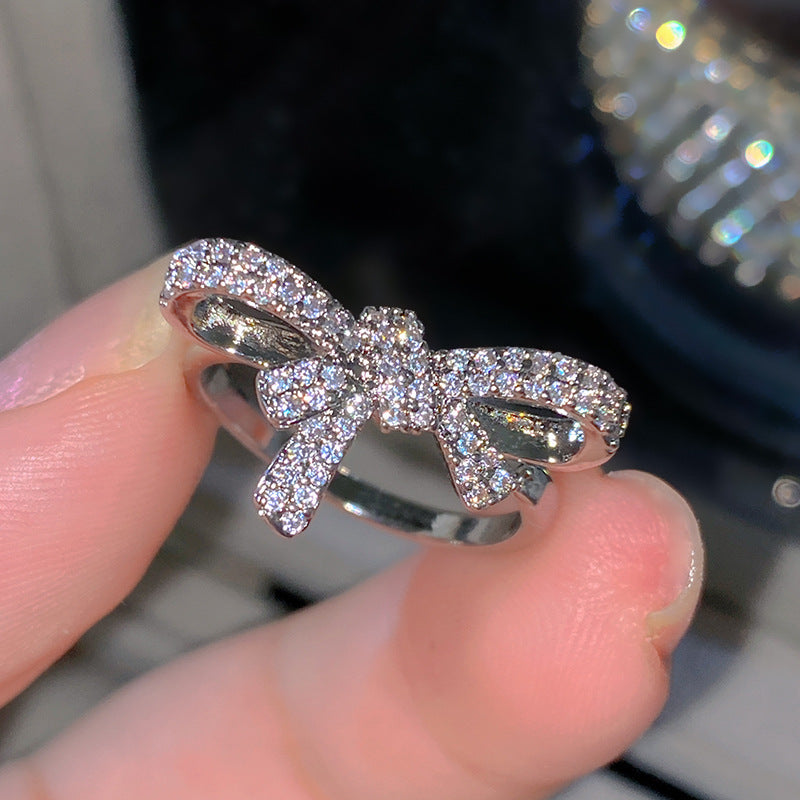 Sweet Elegant Heart Butterfly Brass Ring with Cubic Zirconia Handmade Adjustable