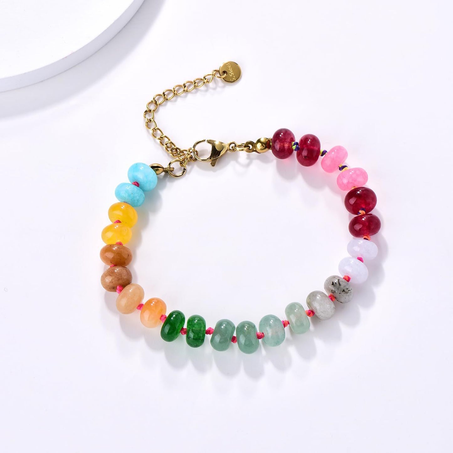 Elegant Natural Stone Beaded Stainless Steel Bracelet for Women