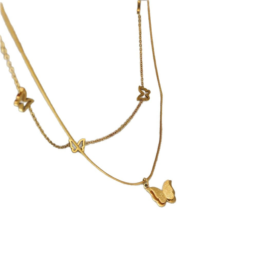 Minimalist Butterfly Titanium Steel Necklace for Women