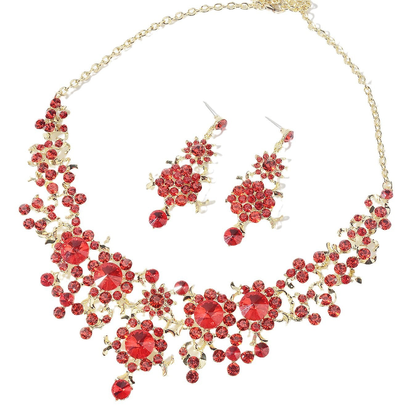 Exaggerated Floral Plated Zinc Alloy Necklace Set for Women Wedding Bridal Jewelry