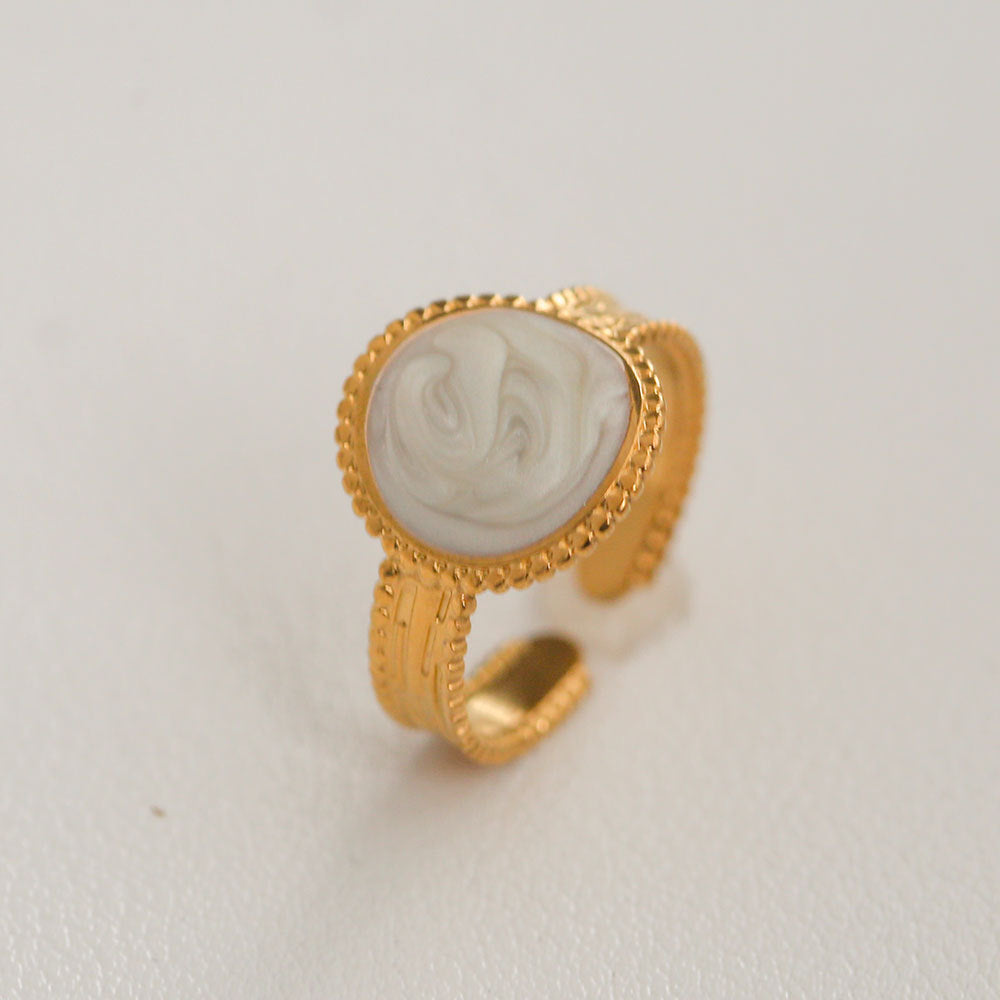 Anillo Minimalista de Acero de Titanio con Forma de Girasol, Bañado en Oro, Ajustable, para Mujer