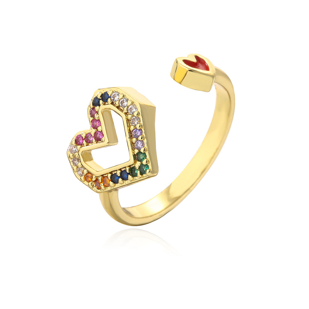 Anello a cuore vuoto geometrico da donna in ottone placcato oro 18K con micro incastonatura a pavé
