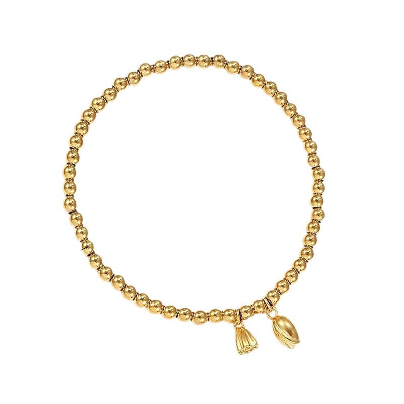 Pulsera con diseño geométrico de semillas y vainas de loto, estilo OL, de acero inoxidable con chapado en oro