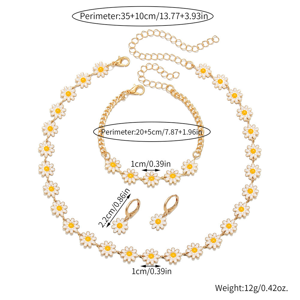 Elegant Bohemian Geometric Floral Alloy Plated Daisy Jewelry Set with Ball Chain for Women