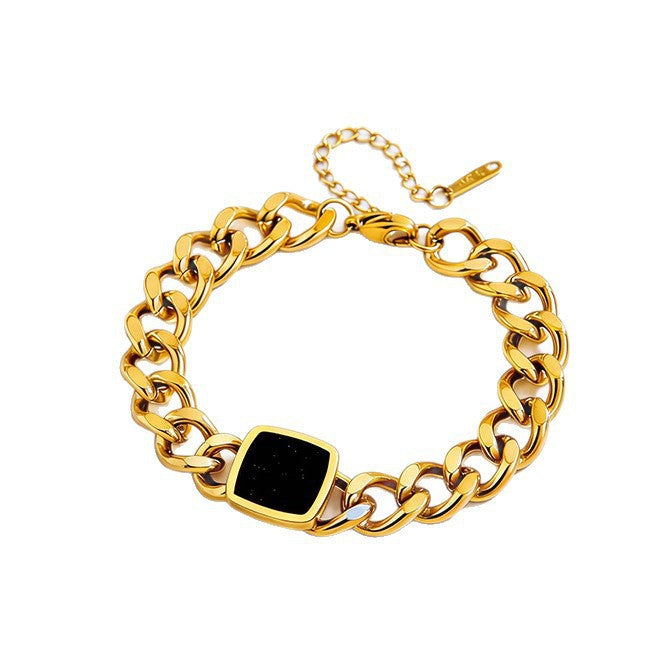 Hip-hop 18K Gold PVD Geometric Stainless Steel Cuban Link Chain Necklace and Bracelet Set