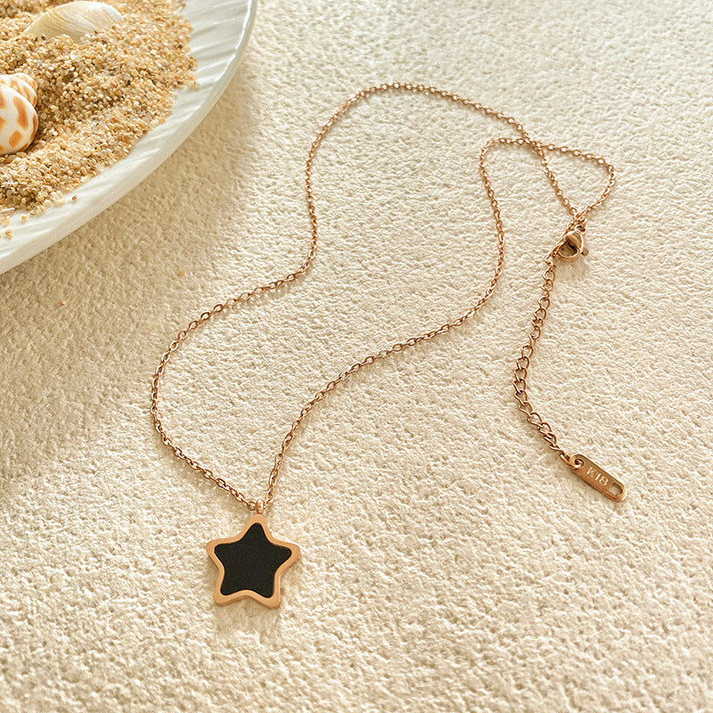 Layered Micro-inlay Shell Star Titanium Steel Necklace for Unisex