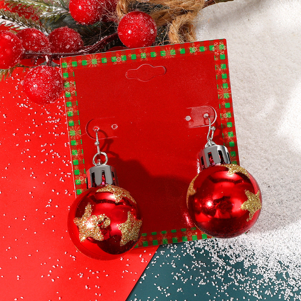 Pendientes de Navidad geométricos estilo Ins para mujer con esmalte de copo de nieve, reno y cascabel.