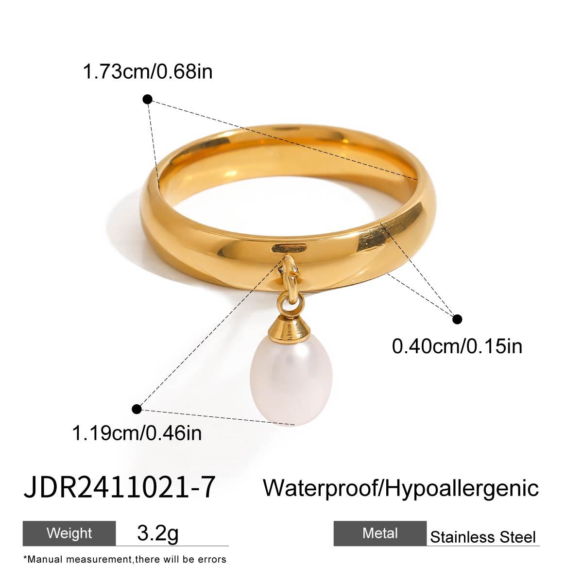 Anello geometrico minimalista in acciaio inossidabile con intarsio di perle da donna, accessorio di lusso elettroplaccato alla moda