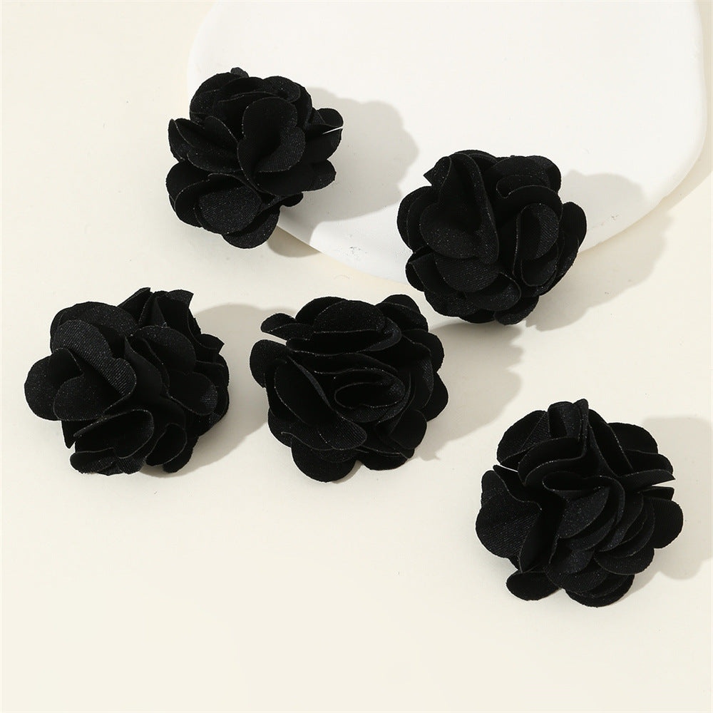 Set di Fermagli per Capelli Floreali Carini per Bambini, Mollette Artigianali in Tessuto con Rose dai Bordi Bruciati in Rosso, Nero e Bianco