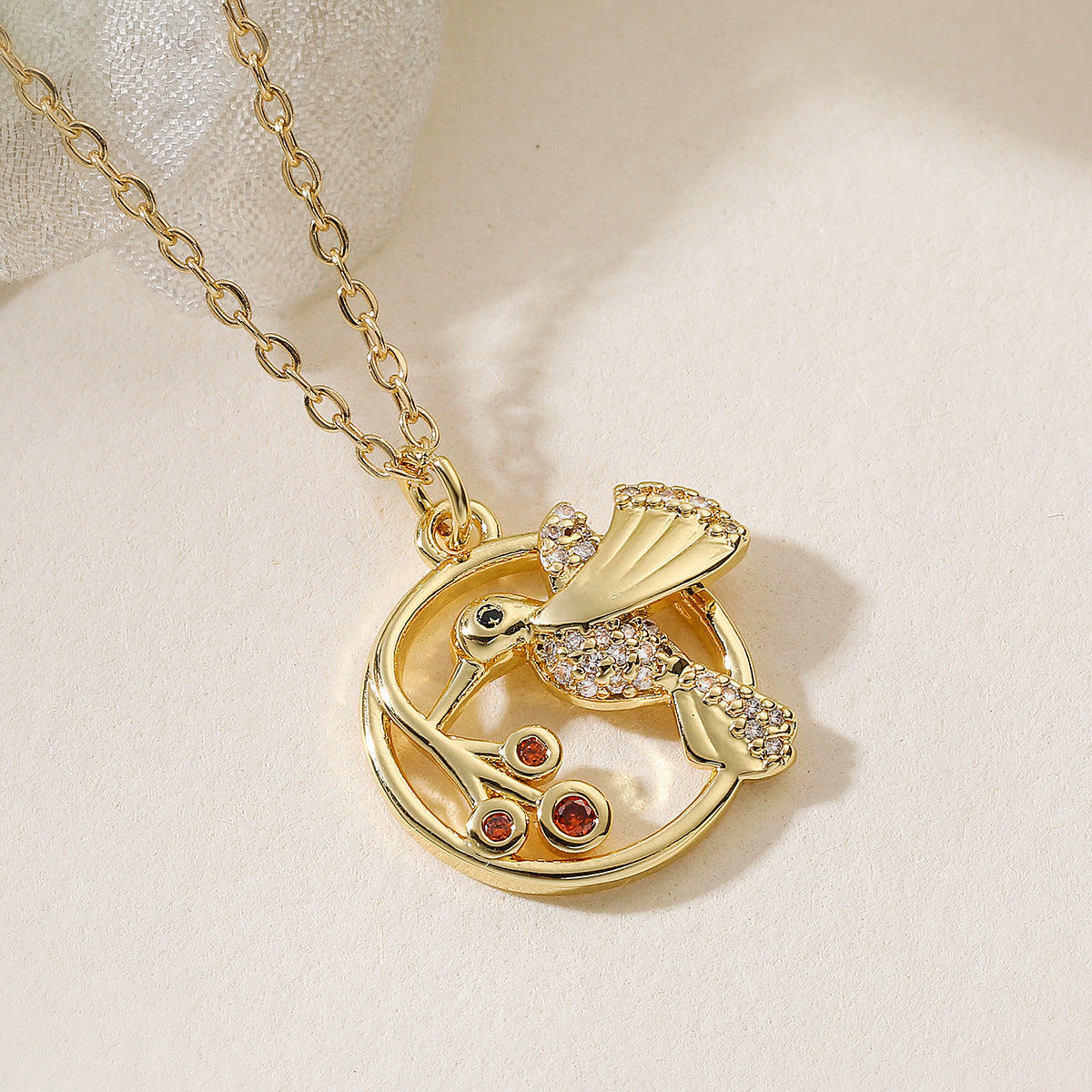 Minimalist 18K Gold Plated Brass Cubic Zirconia Bird Pendant Necklace for Women