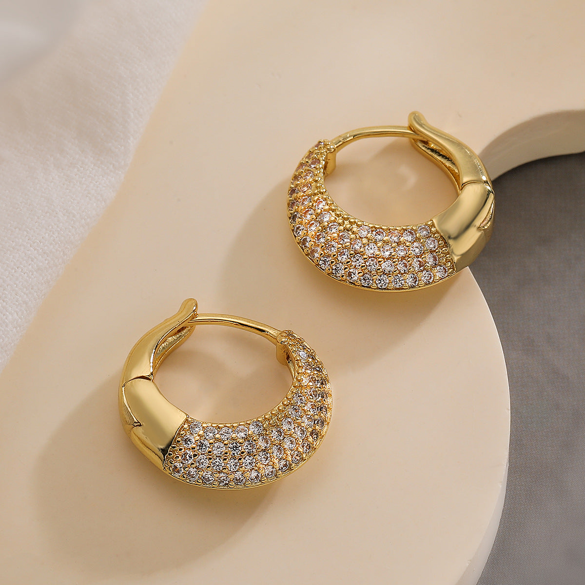 Minimalist Geometric Copper Earrings with 18K Gold Plating and Zircon Inlay for Women