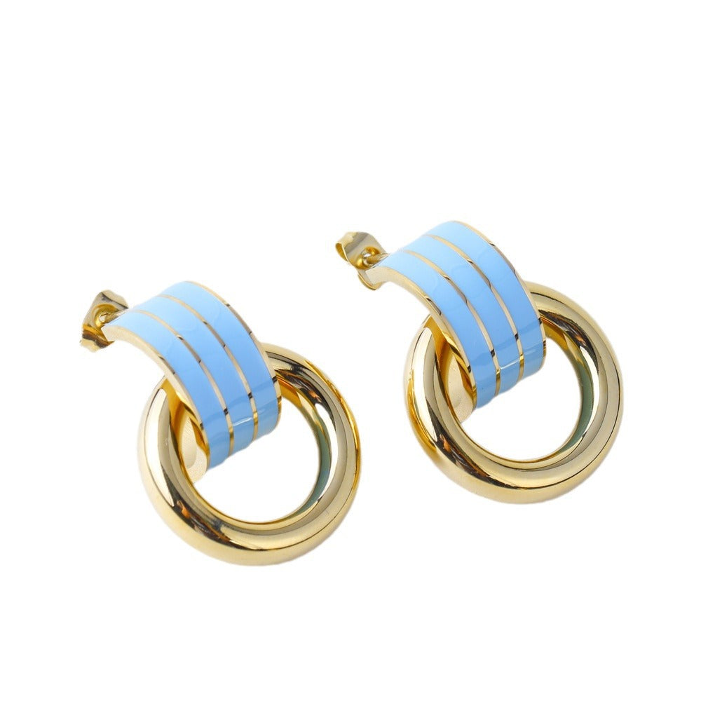Orecchini Minimalisti Geometrici Blu in Acciaio Titanio da Donna con Finitura Placcata
