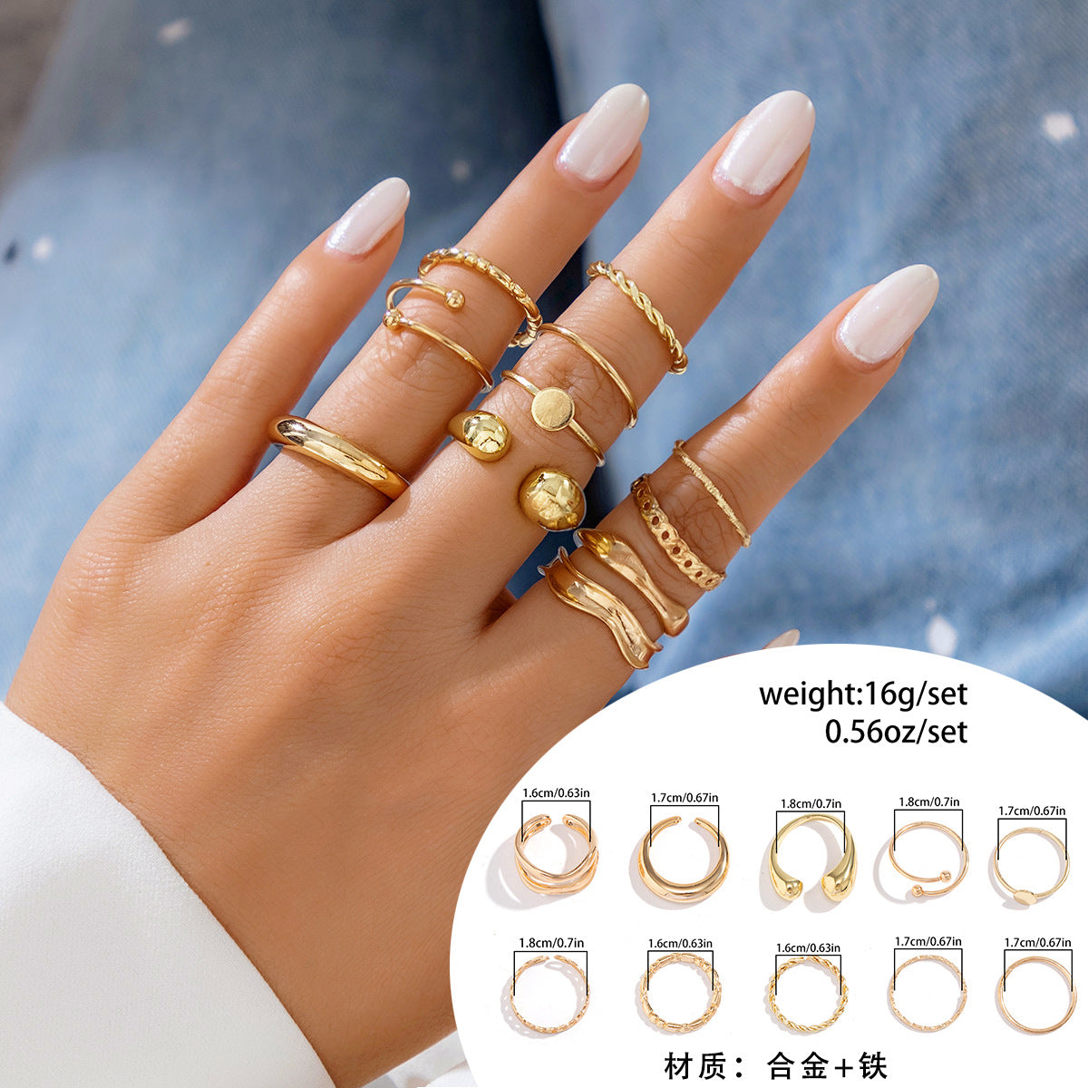 Minimalist Geometric Polished Alloy Ring Set for Women with Smooth Rounded Open Band Design
