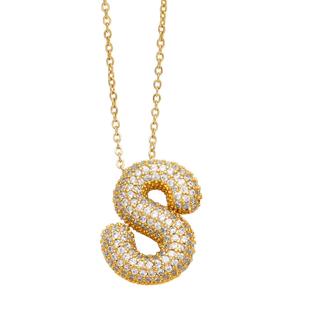 Minimalist Letter Brass Cubic Zirconia Plated Necklace Cable Chain Unisex