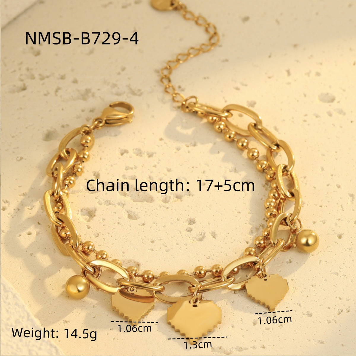 Vintage-Inspired Women's Stainless Steel Plated Bracelet with Heart Pendant and Tassel Detail