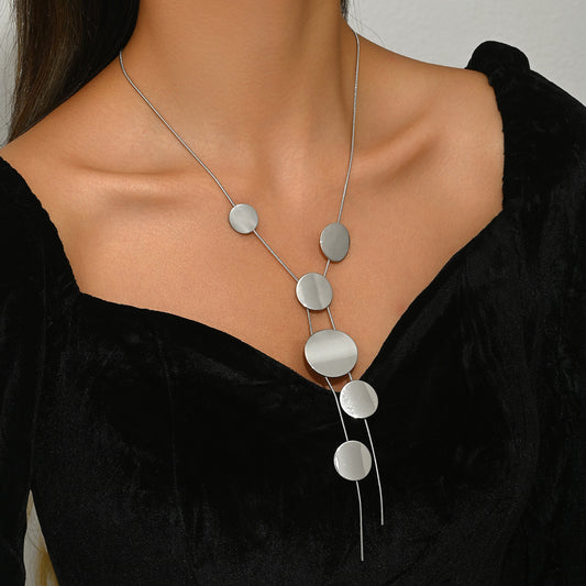 Minimalist Geometric Round Pendant Necklace for Women in Plated Copper with Delicate Clavicle Chain