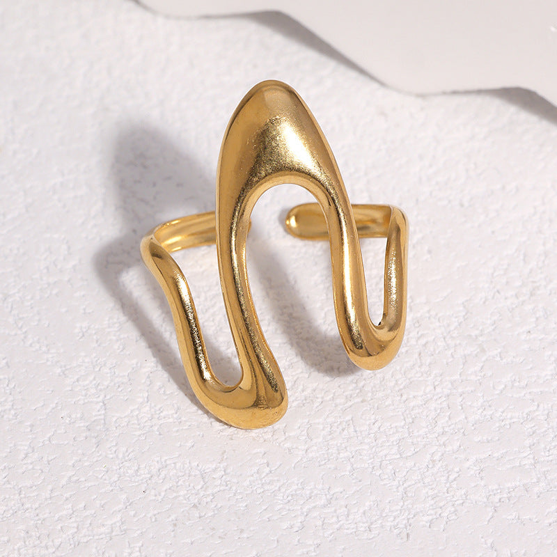 Minimalist Geometric Titanium Steel Open Ring Gold Plated Adjustable Fashion Jewelry for Women