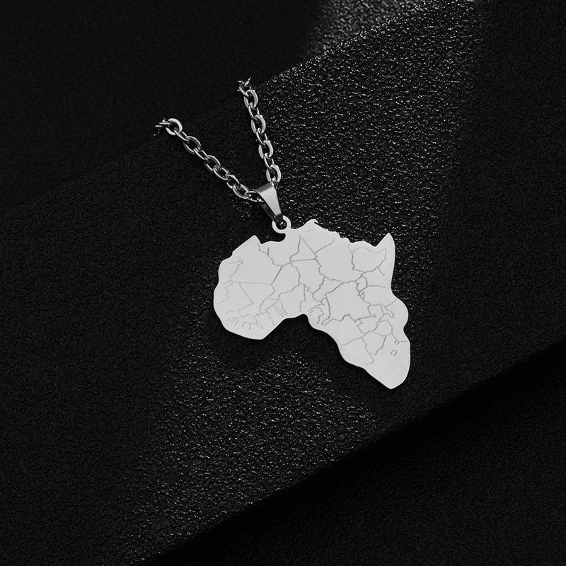 Collana alla moda con ciondolo a forma di elefante e mappa dell'Africa, in acciaio al titanio placcato, unisex
