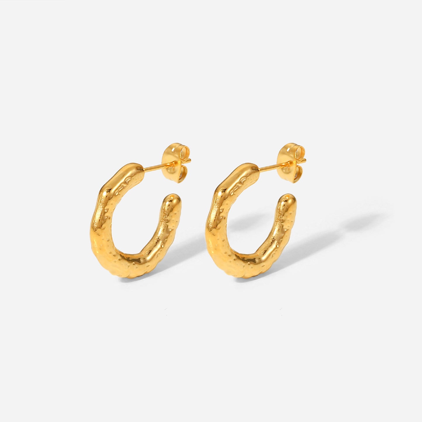 Orecchini geometrici da donna in acciaio inossidabile con placcatura in oro 18 carati ed effetto lavico